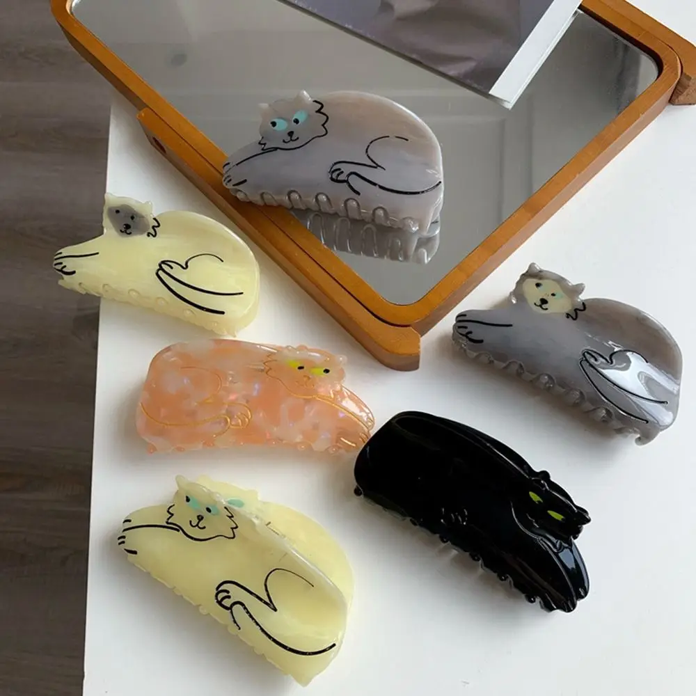 Fashion Texture Ragdoll Cat Amber Cat Scratch Clip Acetate Hair Clips Cartoon Cute HairPin Striped Styling Tool