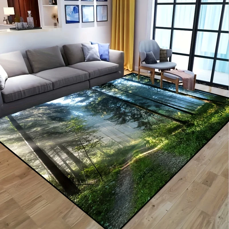 Scenic Forest Printed Area Rug, Non‑Slip Washable Large Floor Mat for Indoor & Outdoor, Living Room, Bedroom, Nursery, Patio