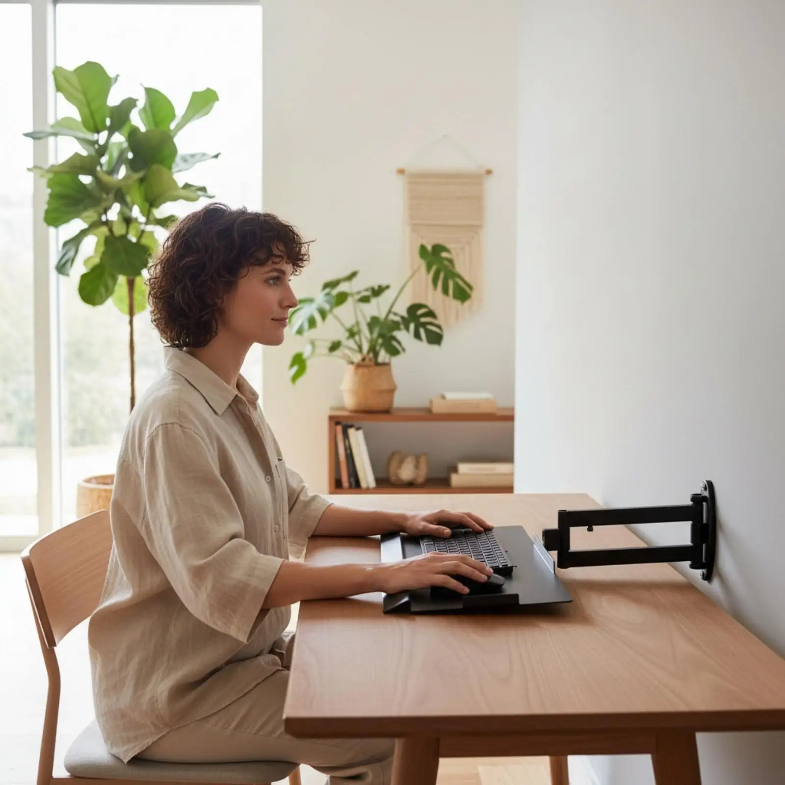Heavy Duty Metal Keyboard Tray Wall Mount Articulating Shelf for Monitor Desk with Safety Lip for Typing Surface