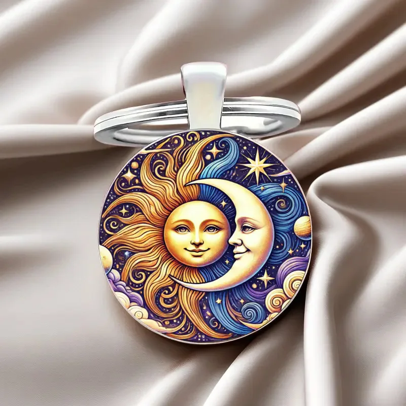 Cross Border Source Manufacturer Color Creative Sun and Moon Alloy Keychain