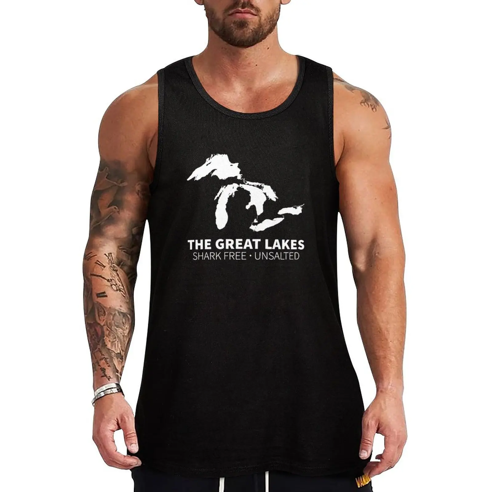 

Great Lakes Shark Free Unsalted Tank Top Japanese t-shirt Male vest vest men