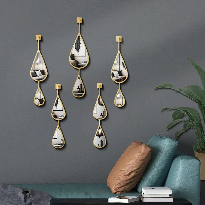 Metal Wrought Iron Three-dimensional Water Droplet Shaped Mirror Living Room Set, Wall Mounted Entrance Decorative Mirror