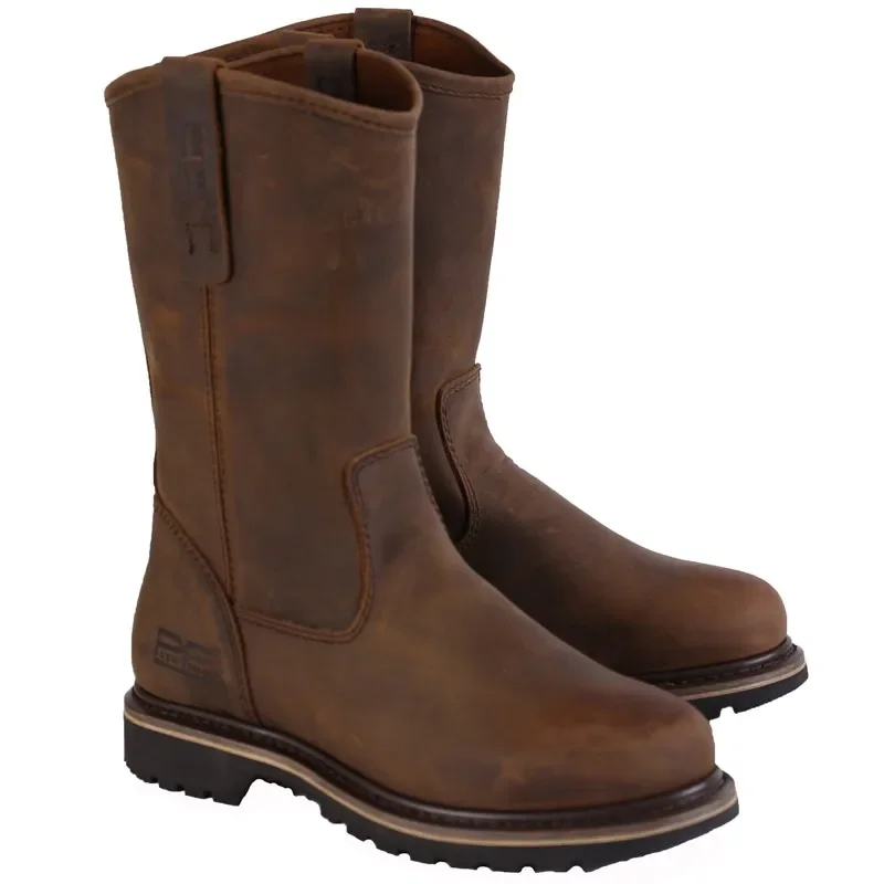 Fashion Men's Genuine Leather Goodyear Work & Safety Boots Mid-calf Welted American Winter Retro Western Cowboy Boots Male