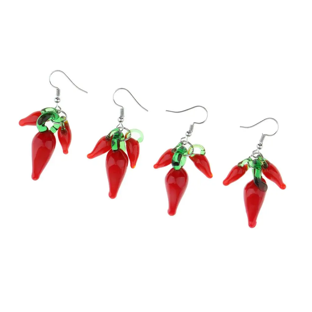 Statement Chili Pepper Drop Earrings Red Glass Long Dangle Bold Party Earrings Unique Summer Jewelry for Women