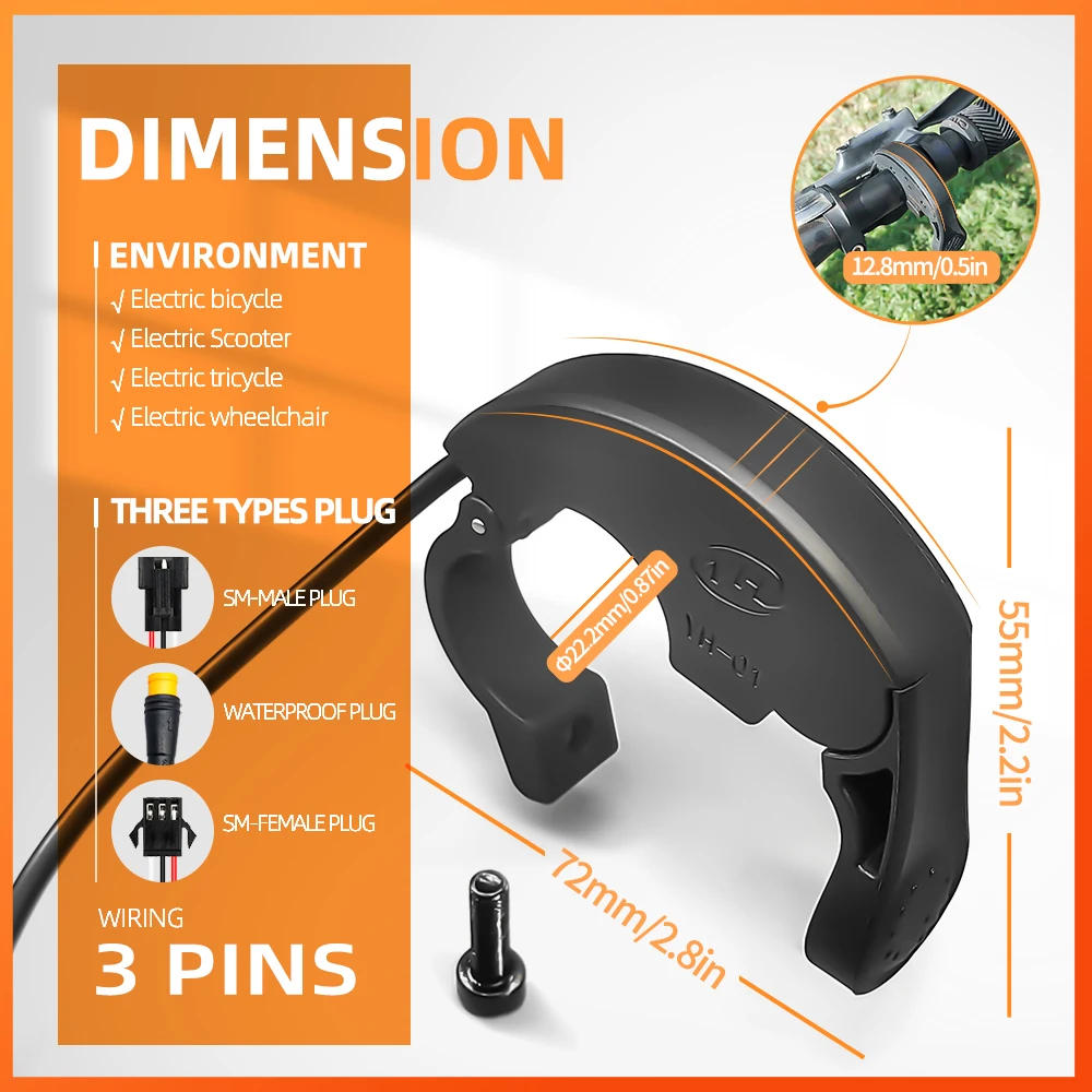 Ebike Thumb Throttle Quick Disassembly fit Left/Right Hand Finger YH-001 Throttle for 24V/36V/48V Electric Bicycle Accessor