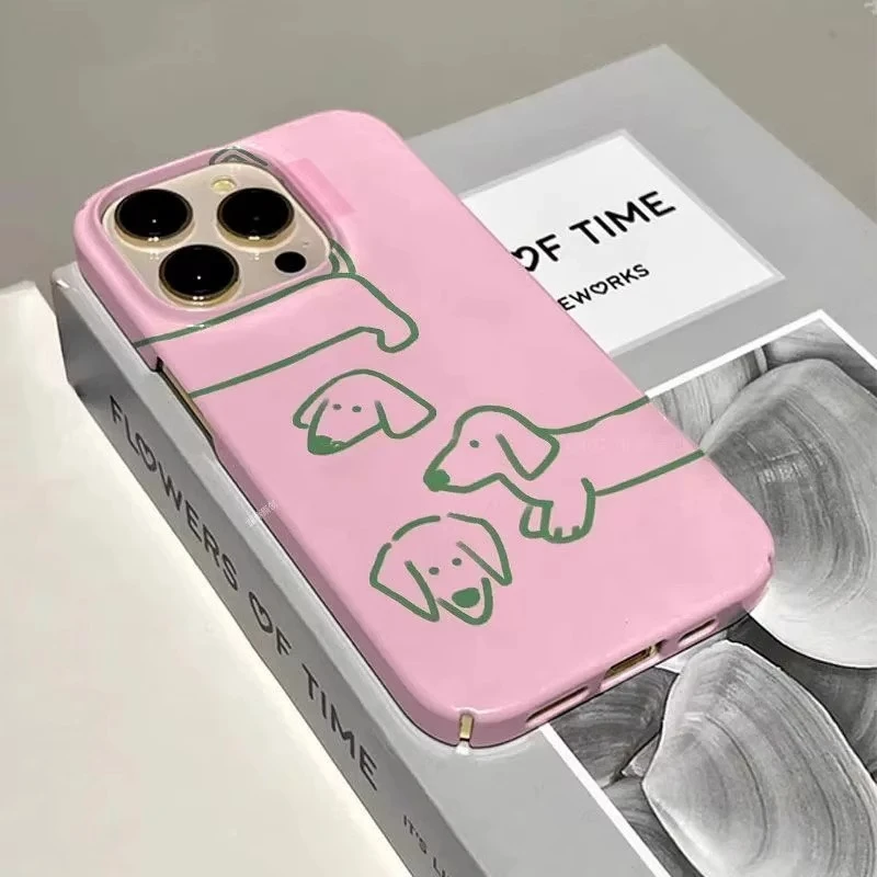 Simple Pink Dachshund Dog Case for IPHONE 15PRO MAX 14 13 PRO 13 PRO MAX 15 15PLUS 15PRO Case Acrylic Hard Mobile Phone Cases