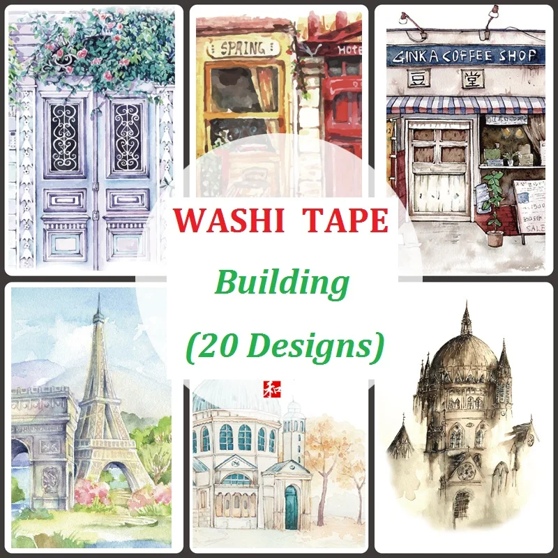 Building City Washi Tapes Adhesive Masking Tape Planner DIY Craft Scrapbooking Diary Journal Stickers Decorative Wholesale Gifts