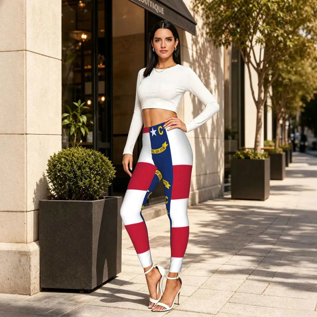 

Flag Of North Carolina Women Leggings High Waisted Stretch Tights Workout Running Pants
