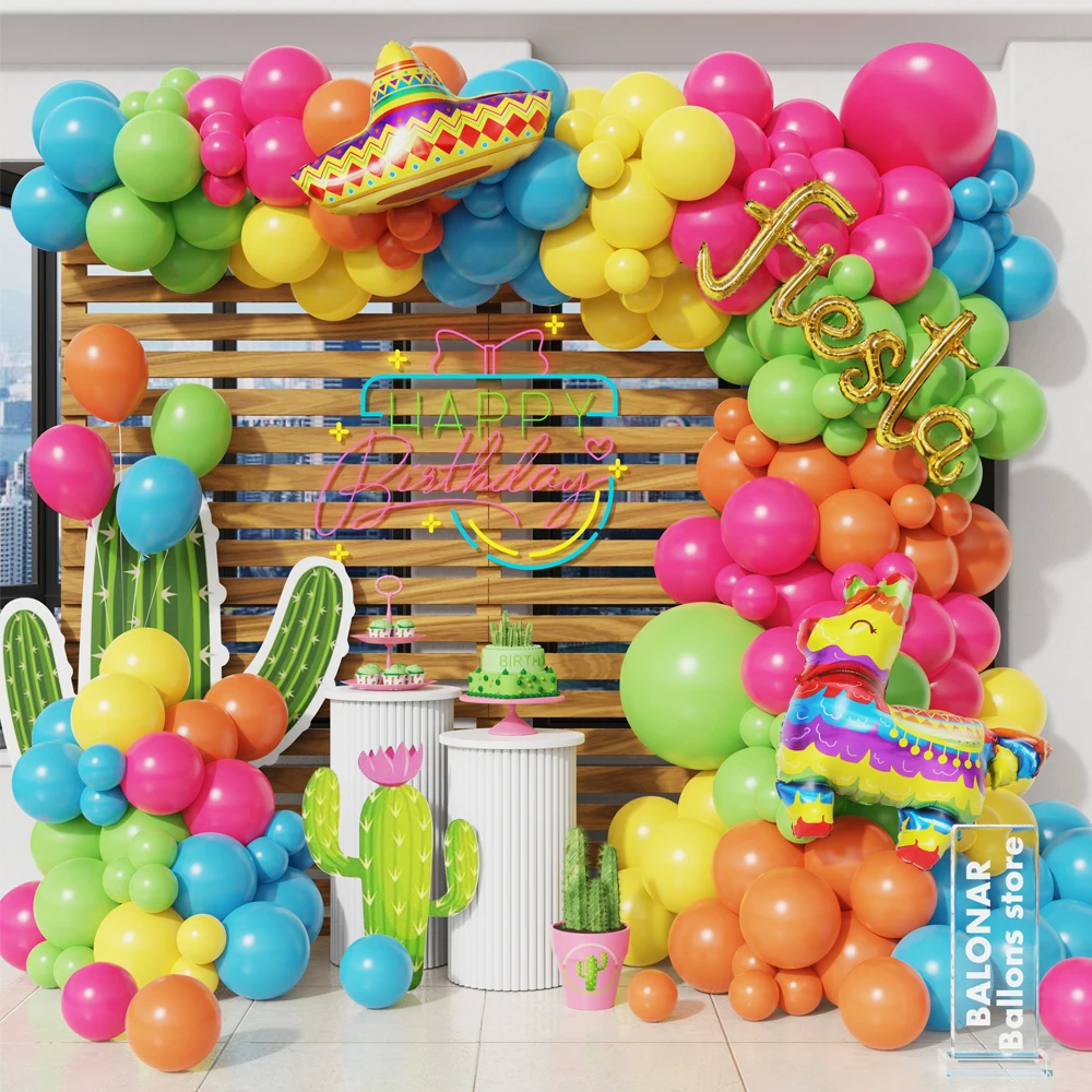 137pcs Mexican Fiesta Party Balloon Garland Arch Kit Cactus Llama Foil Balloons for Taco Twosday Birthday Decor Baby Shower