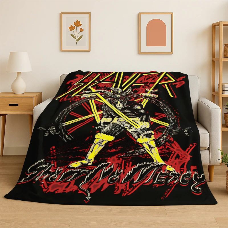 

Retro Slayer Heavy Metal Rcck Band Sign Flannel Blanket Soft Warm Throw Blanket for Bedroom Living Room Bed Travel Picnic Gift
