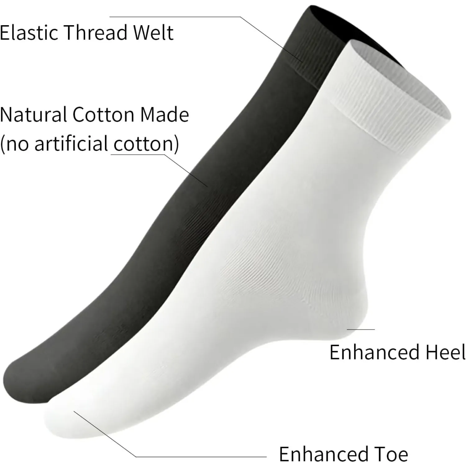 Women Men Casual Wide Band Cotton Socks Black White Grey 6 Pack