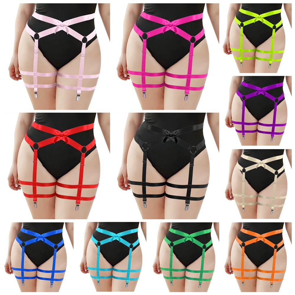 

Punk Body Harness Large Lingerie Goth Sword Belt Sexy Plump Women's O-Ring Erotic Stockings Bowknot Decoration Suspender Garter