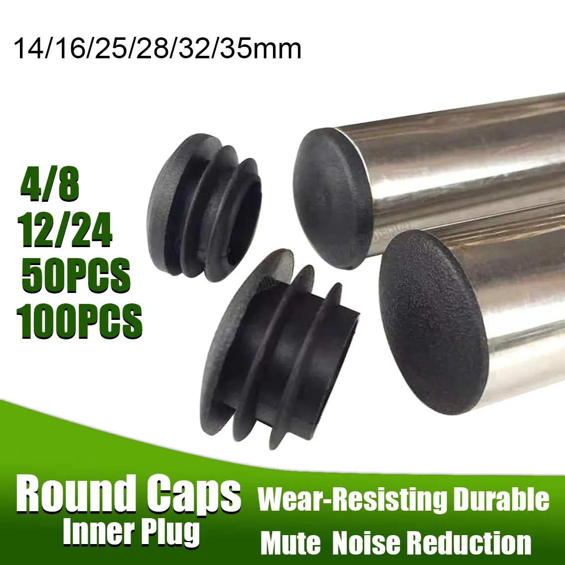 

4-100Pcs PE Plastic Round Inner Plug Anti Slip For Various Steel Pipes Table And Chair Legs Black 14mm16mm 25mm 28mm 32mm 35mm