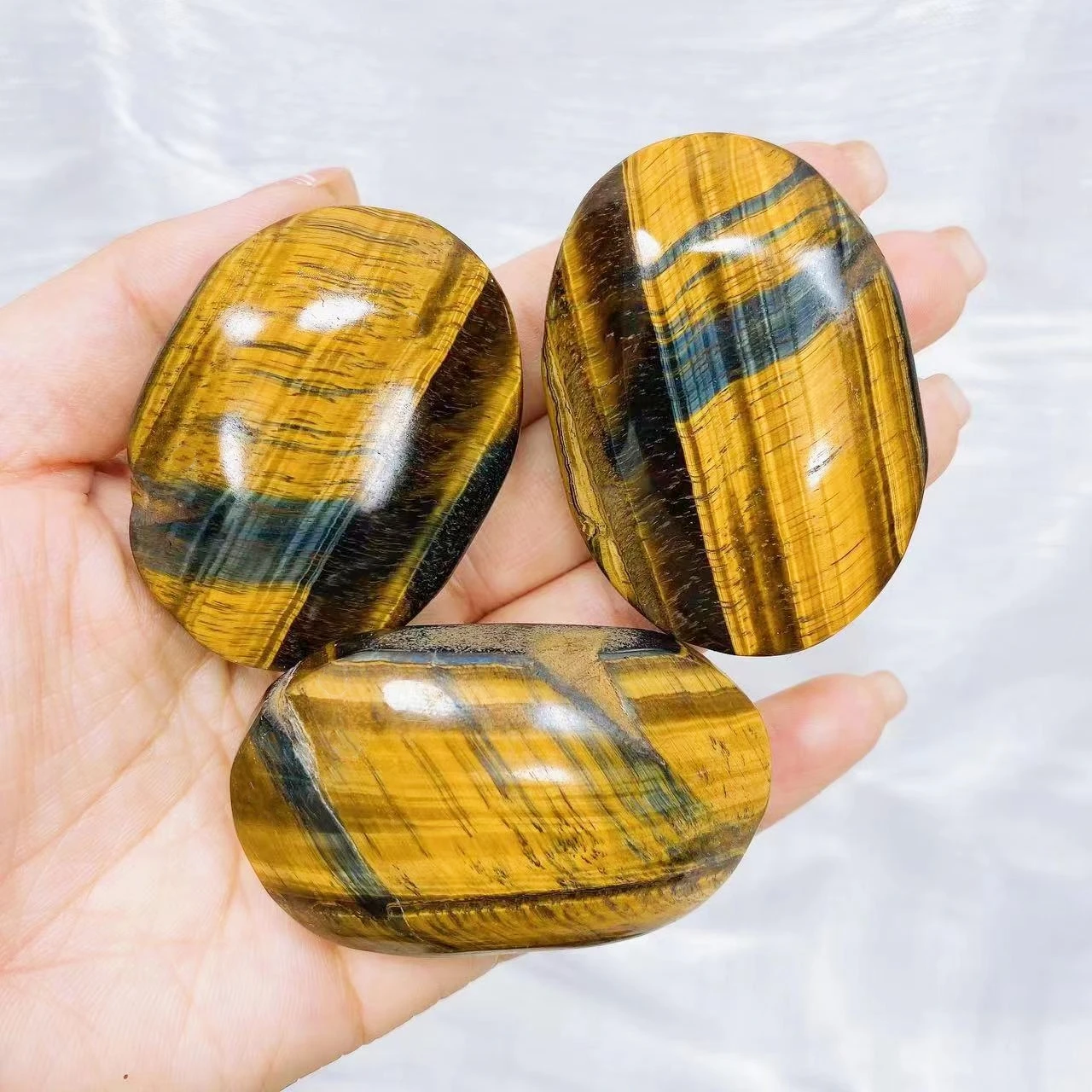 Natural Tiger Eye Stone Palm Hot Compress Massage Crystal Reiki Healing Eliminating fatigue Fingertip Toy Home Decoration Gift