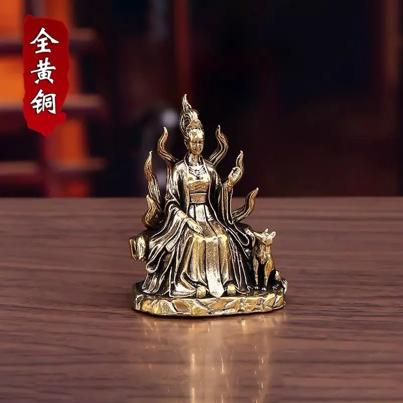 

Brass Muse Nine-tailed Spirit Fox Empress Statue Tabletop Small Ornament Home Offering Ornament