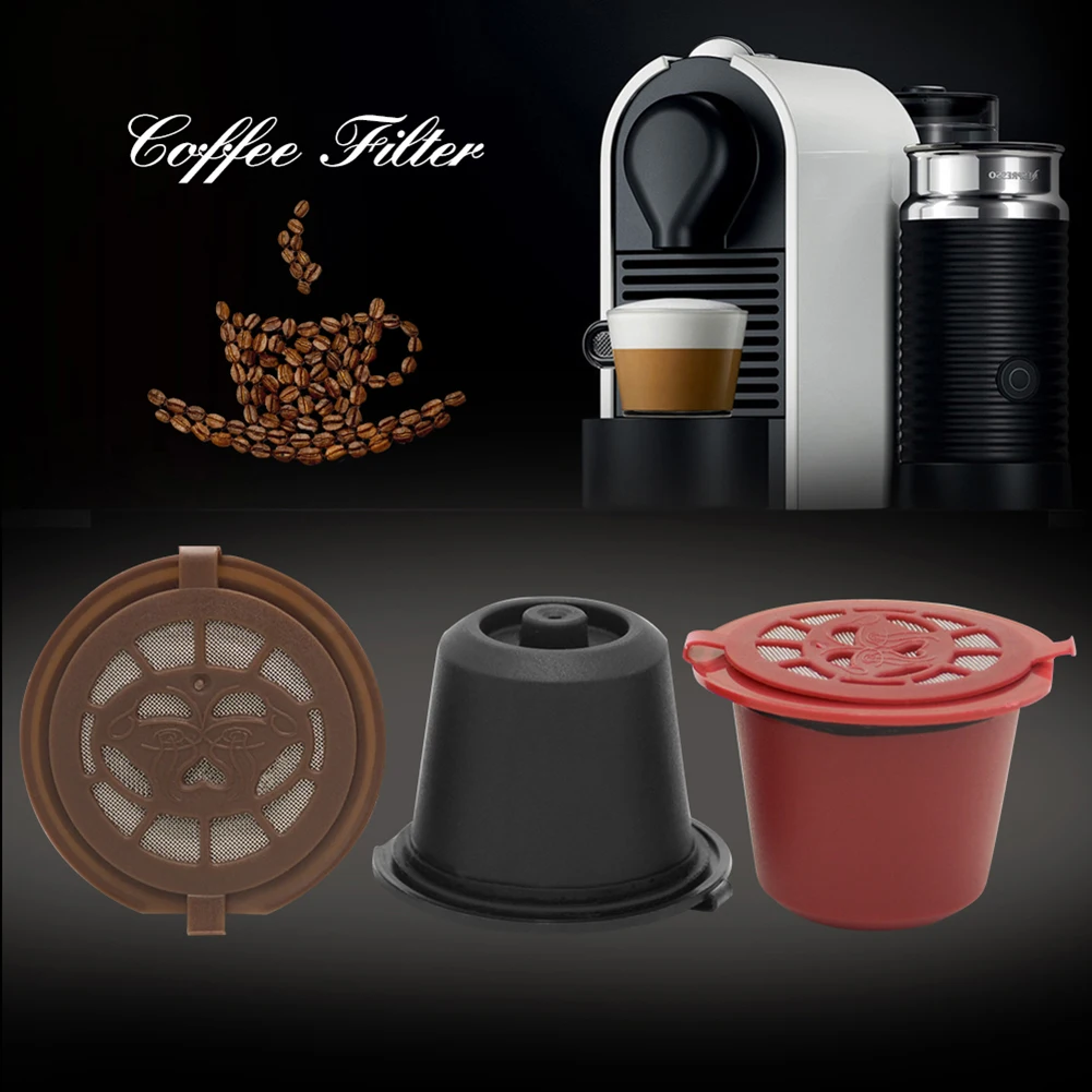 3Pcs Refillable Reusable Coffee Capsule Filters for Nespresso Pixie Le Cube Maestria Lattissima Inissia Machine with Brush Spoon