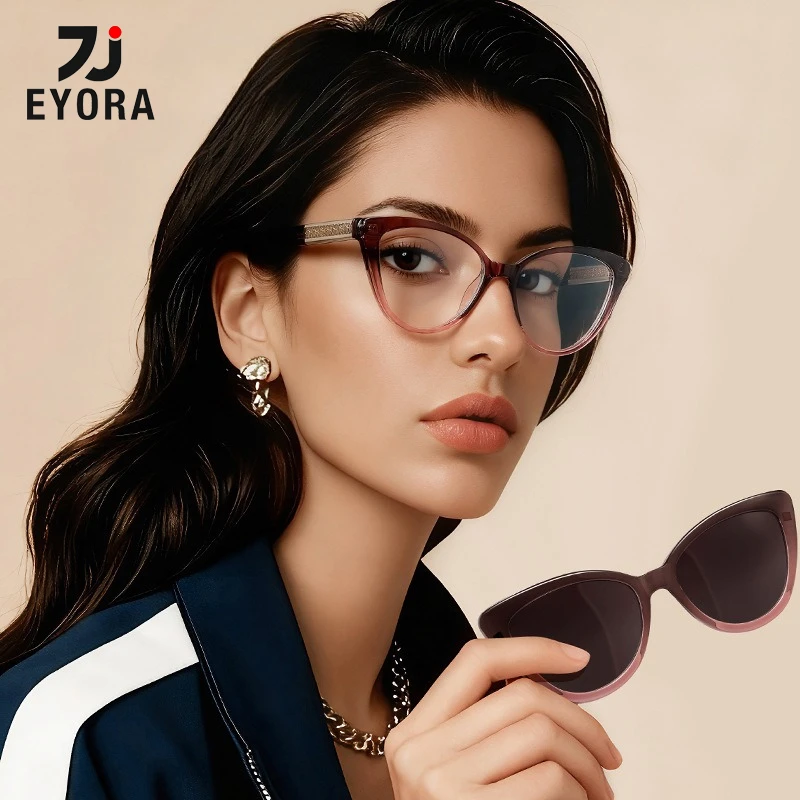 

EYORA TR90 Cat Eye Women Glasses Magnetic Clip Polarized Sunglasses Anti Blue Light Photochromic Prescription Reading Glasses