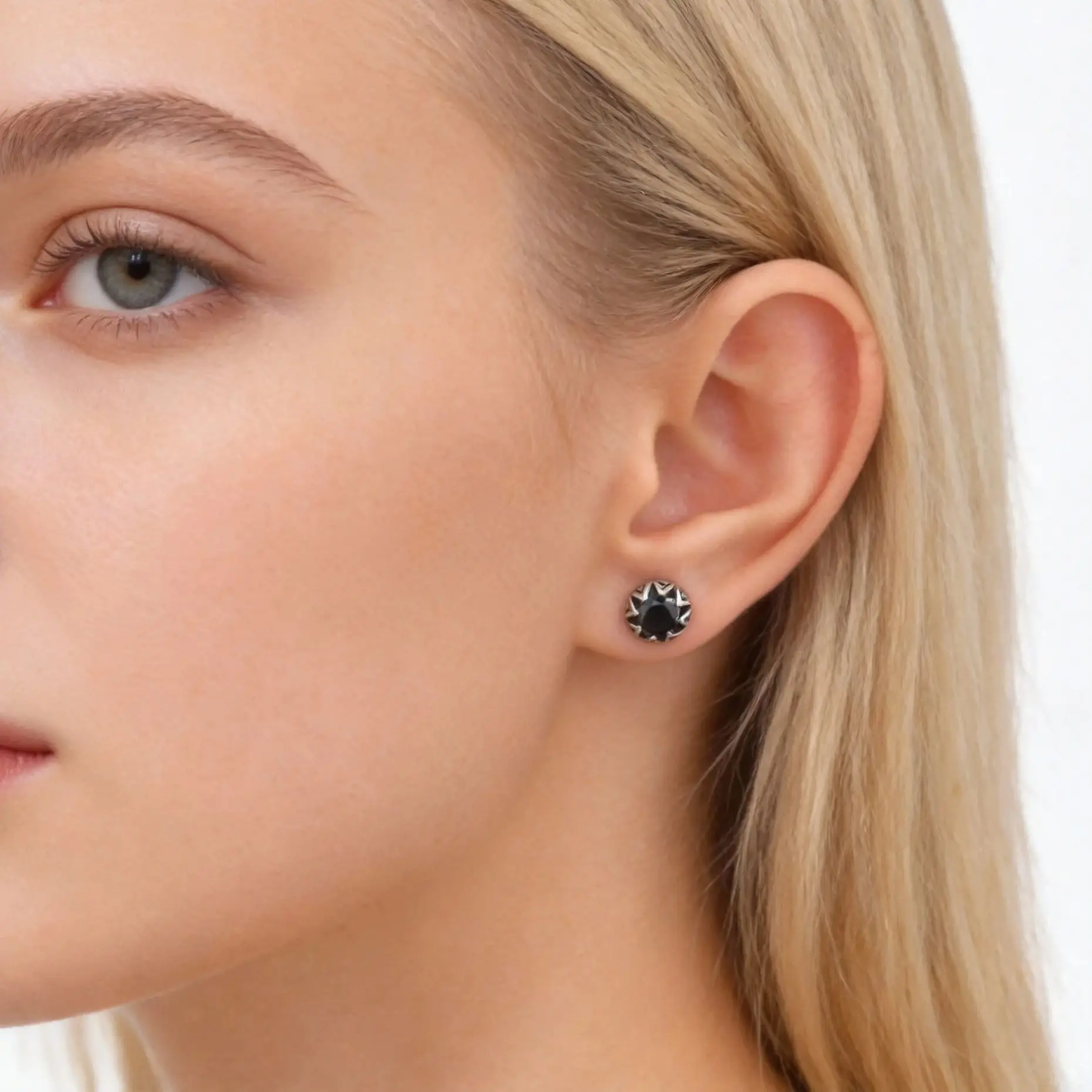 Dark Black Zircon Crown Shape Stud Earrings For Women Men, Stainless Steel New Hip Hop Pierced Jewelry Gifts Wholesale