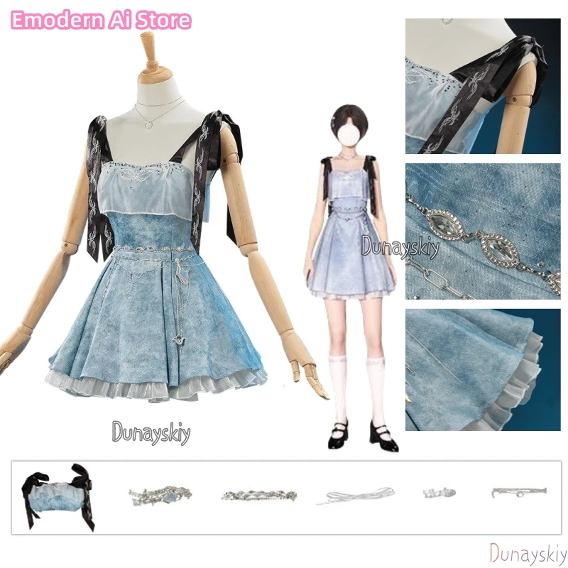 

Game Love And Deepspace Mc Player Cosplay Xia Yizhou Caleb Couple Birthday Girl Blue Camisole Dress Suit for Woman Girls Skirt