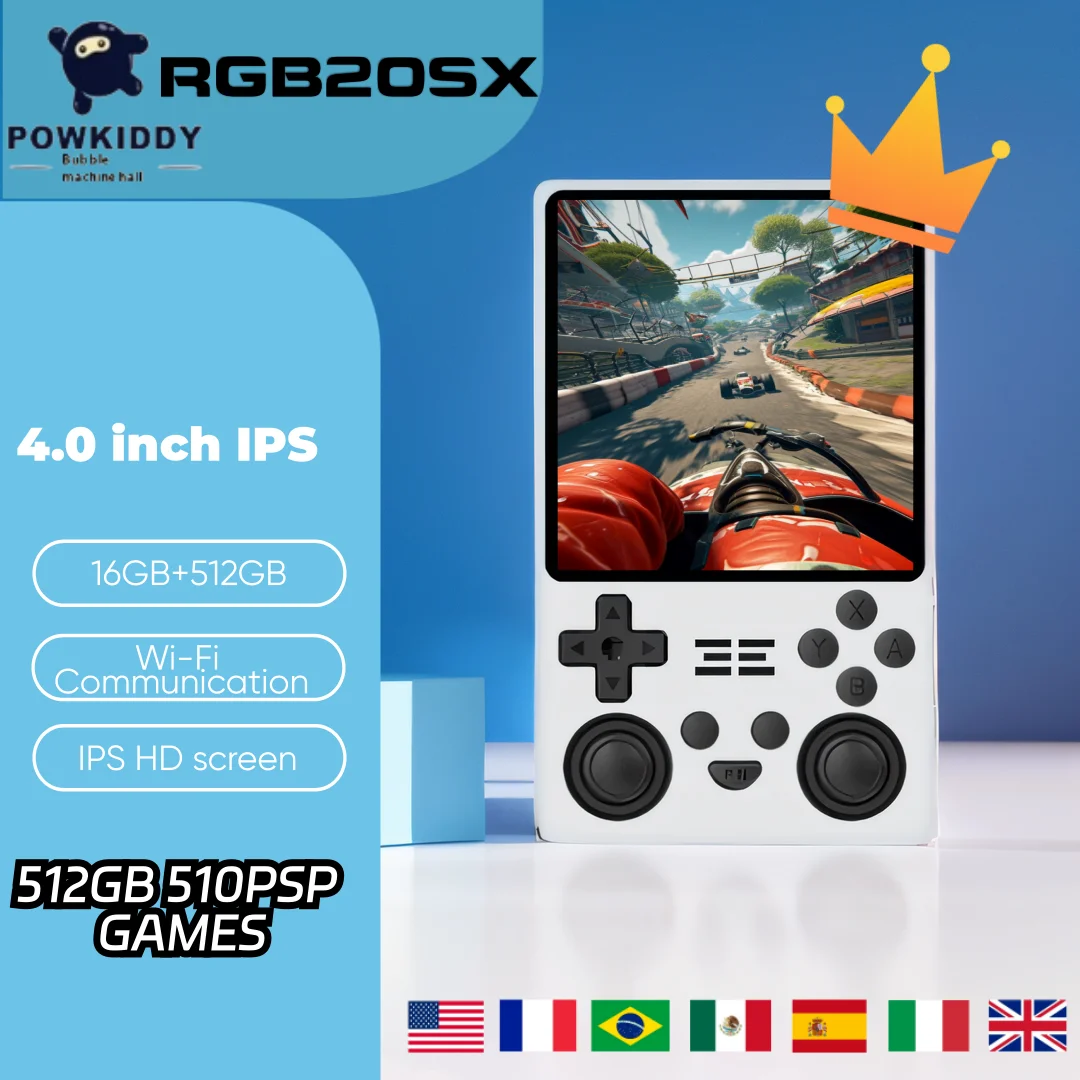 New Powkiddy RGB20sx Portable Handheld Game Console 4.0 Inch Ips Screen Linux Os Built-in Wifi  Retro Game 512g 100000games