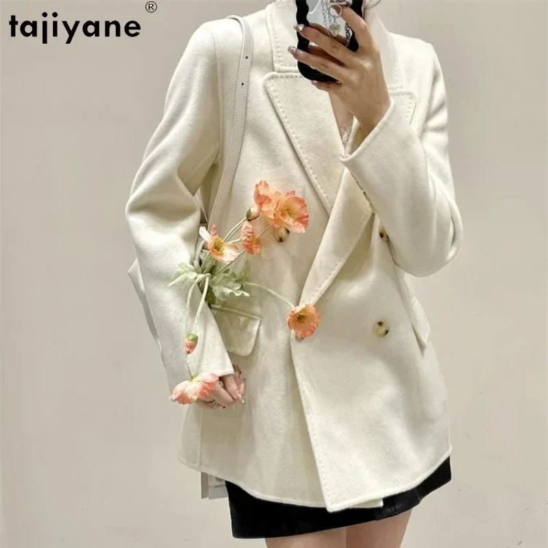 

Tajiyane 90% Wool 10% Cashmere Coat for Women 2023 Autumn Winter Elegant Wool Jacket Chic Blazer Slim Outwear Casaco Feminino