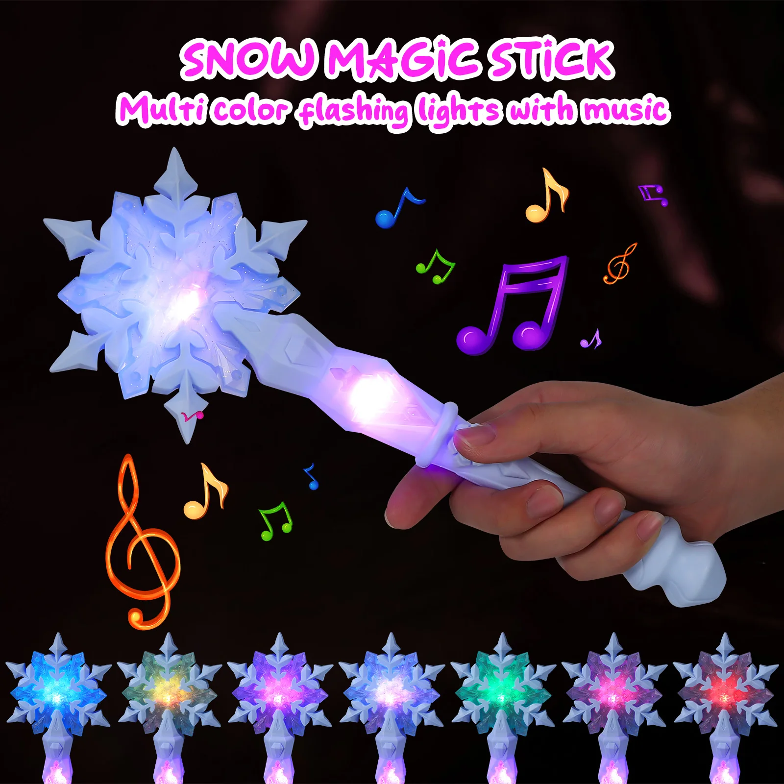 Light Up Glow Snowflake Wand Kid Girl Anime Cosplay Light Up Snowflake Wand Toy with Sound Glowing Girls Princess Christmas Gift