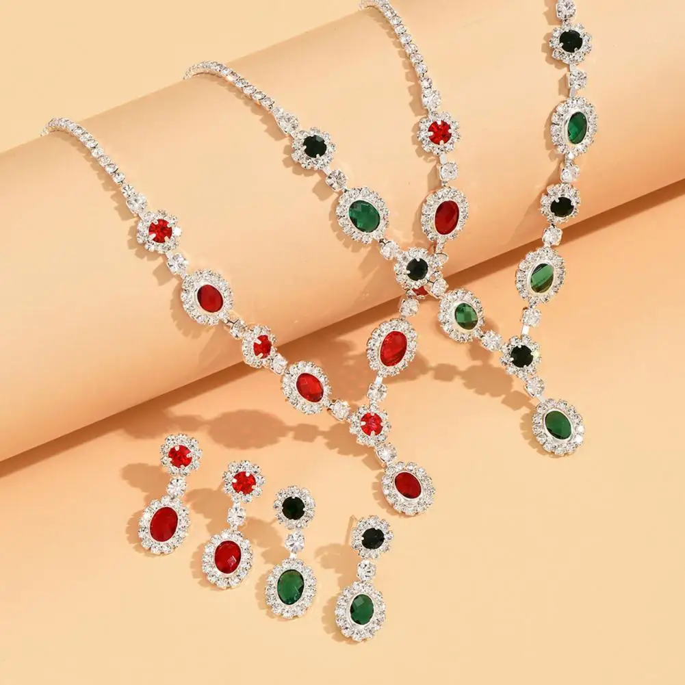 مجموعة مجوهرات حجر الراين لامعة حجر الراين مجوهرات الزفاف قلادة طقم من الحلقان مجوهرات حجر الراين الرجعية للنساء لعيد الحب