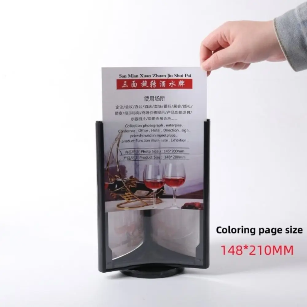 Scheda da tavolo girevole in acrilico a tre lati Porta cartello per menu trasparente A4/A5 Espositore per menu con superficie ad arco facile da montare