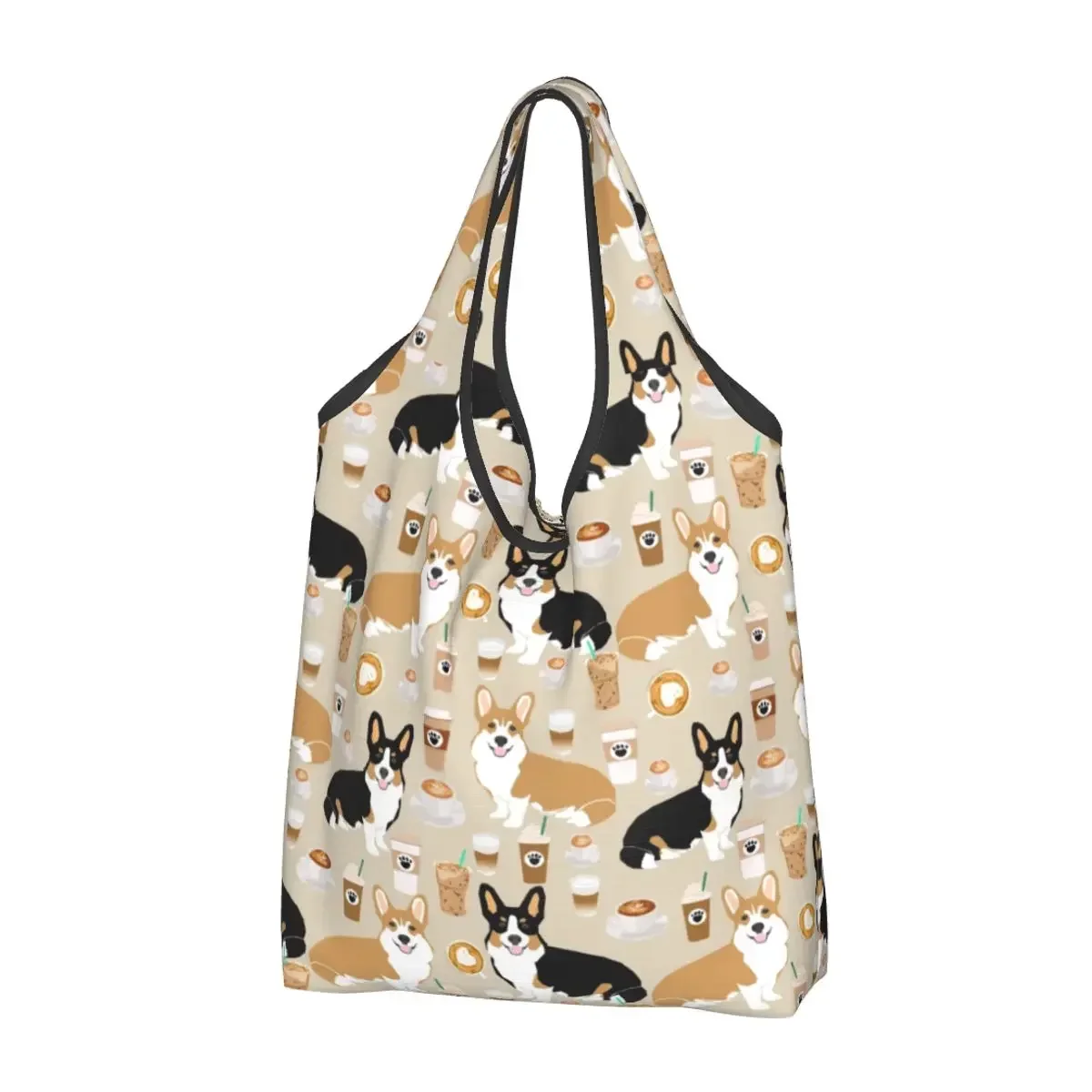 Recycling Coffee Welsh Corgis Dog Shopping Bag Women Tote Bag Portable Grocery Shopper Bags