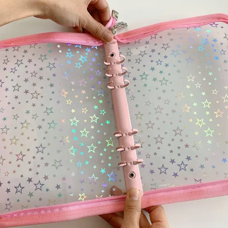 A5 Star Zipper Binder Photocards PVC Idol Card Photo Album Collect Book Stationery 6 holes Binder Ring Postcards Organizer