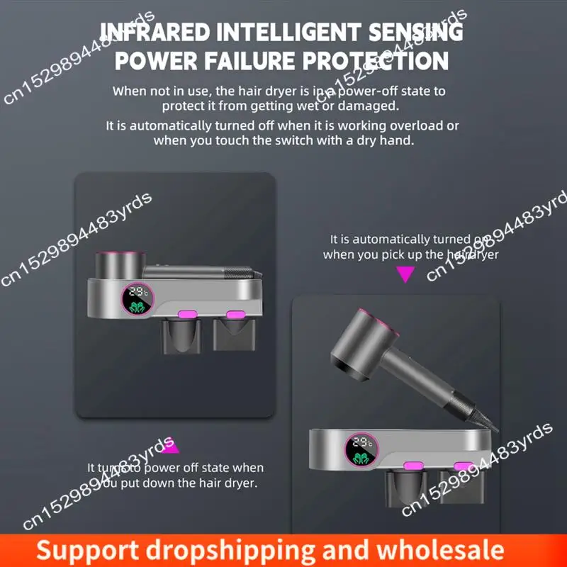 

AA86 For Dyson Hair Dryer Holder, With Drying Function,Without Punching, Hair Dryer Storage Rack With Thermometer US Plug Easy T