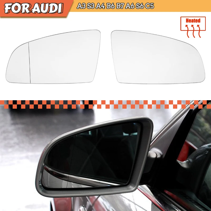 2Pcs For Audi A3 A6 S6 C6 RS4 05-08 Left Right Side Rearview Mirror Glass Heat white anti-dizziness Wide Angle Lens