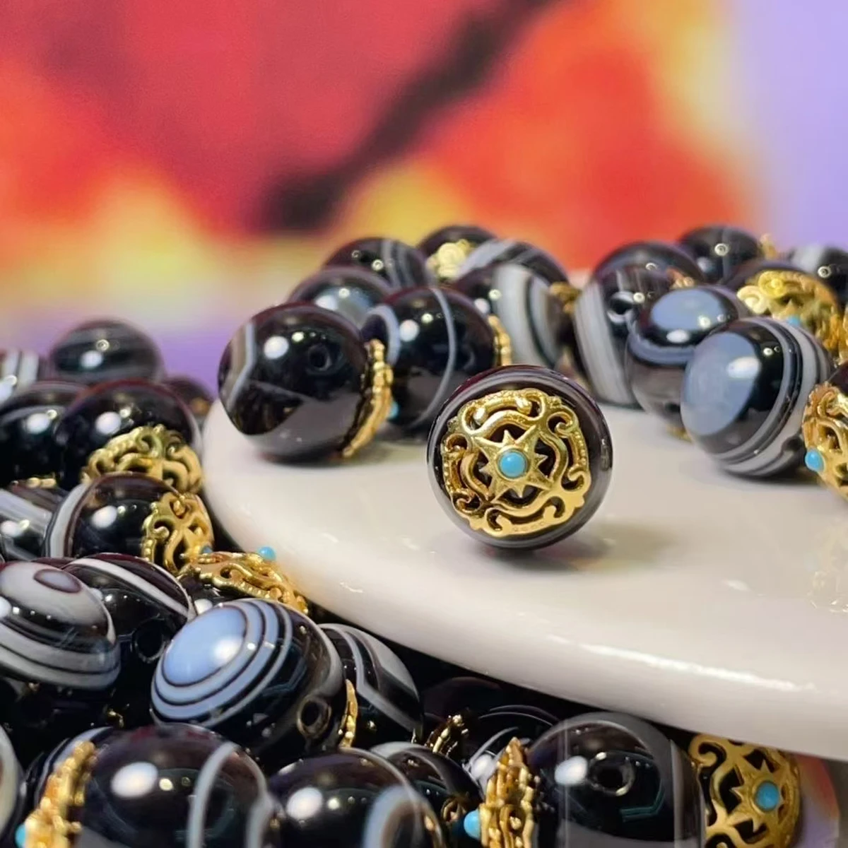 

5pcs Natural Agatas Tibetan Dzi Beads Round Ball Big Hole Loose Spacer Beaded for Making DIY Jewerly Necklace Bracelet 12x14mm