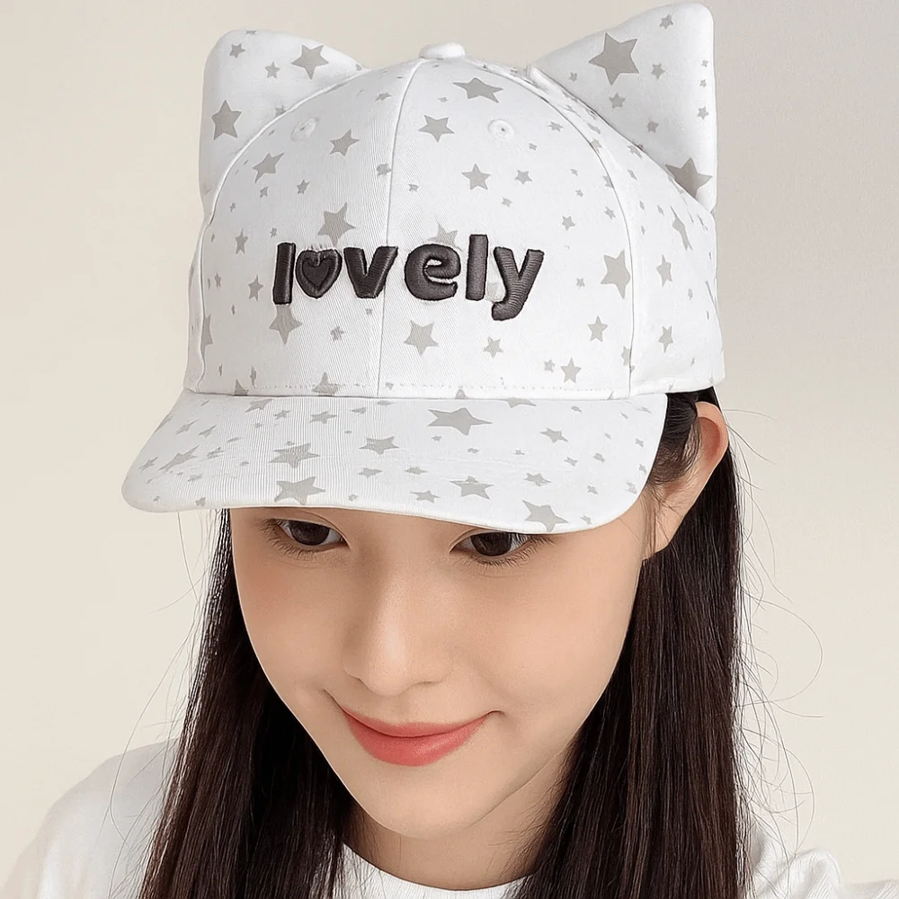 

Foldable Kawaii Cat Ears Baseball Cap Girly Adjustable Star Pattern Baseball Hat Anime Breathable Cute Peaked Cap Travel