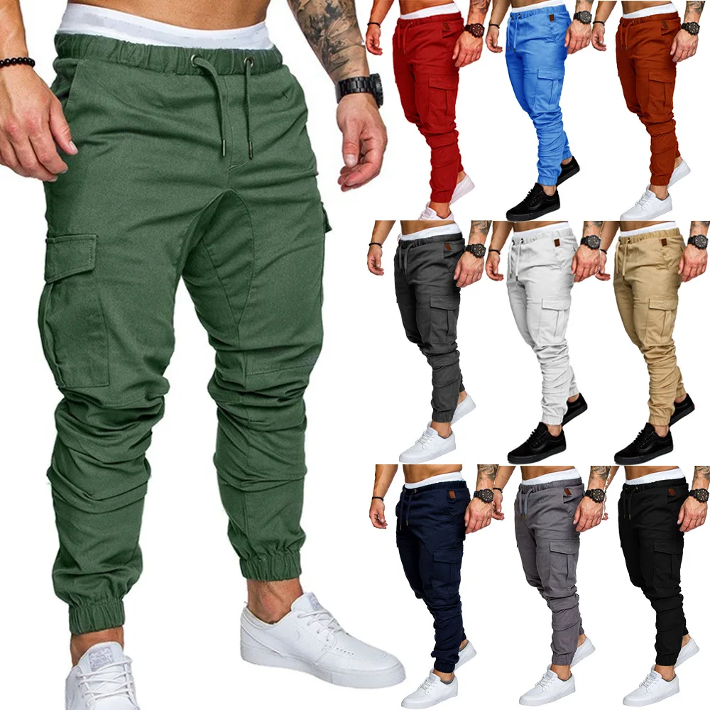 Spodnie męskie cienkie modne spodnie do biegania na co dzień 2020 Streetwear Cargo spodnie męskie spodnie z wieloma kieszeniami Fitness siłownie spodnie dresowe męskie