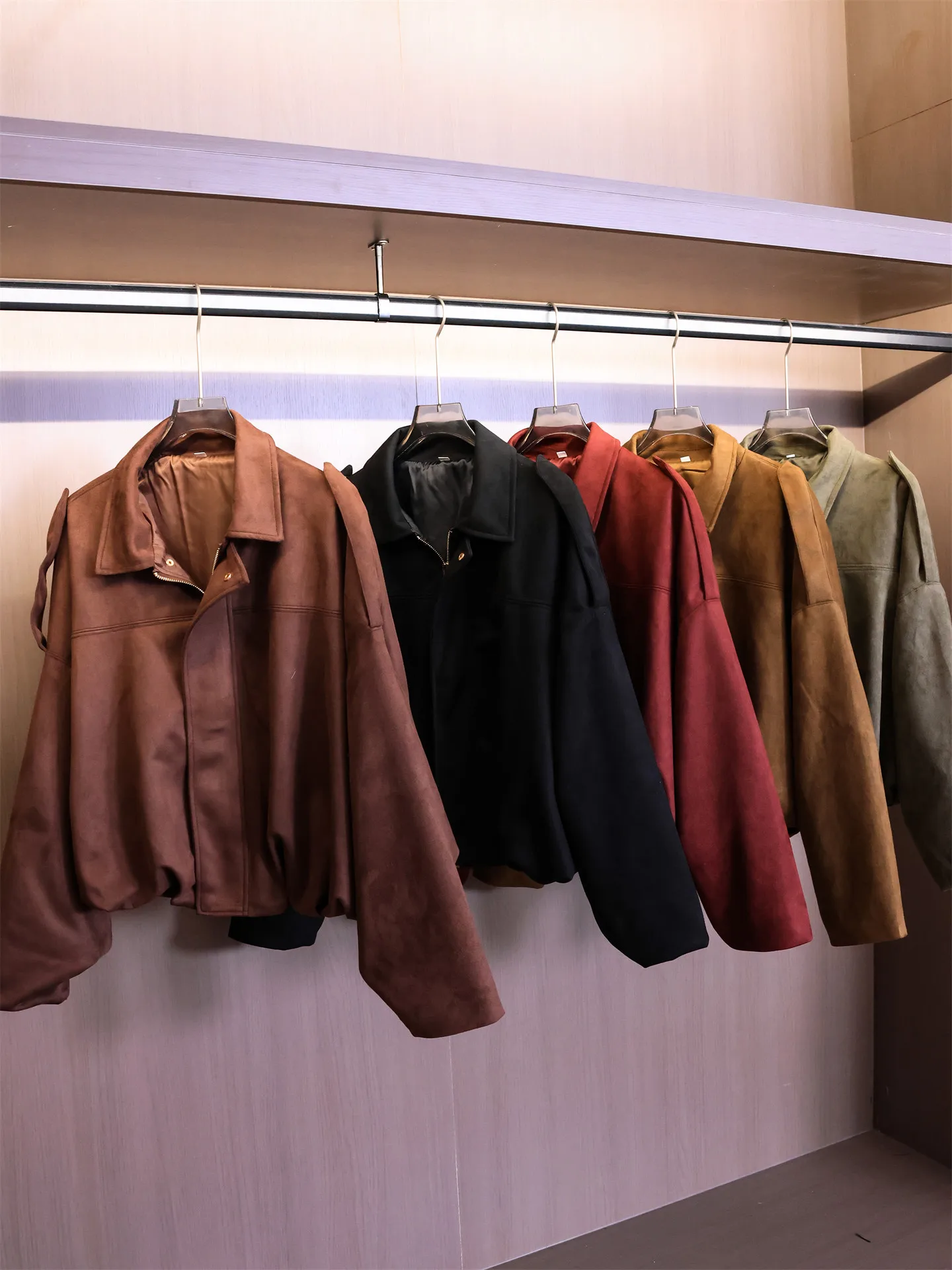 

Retro Shoulder Strap Batwing Sleeve Long Sleeve Jacket Women's Outerwear Loose Fit Suede Fabric Stand Collar Autumn New Style