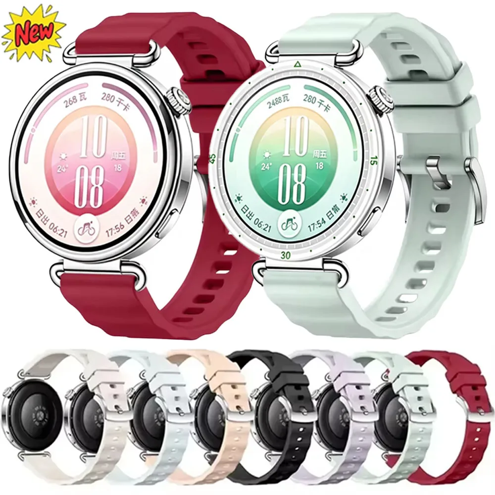 18mm Wave Silicone Strap for Huawei Watch GT7-6-5-4 41mm GT5 Pro 42mm Comfortable Breathable Belt for OPPO Watch X3 Mini Correa