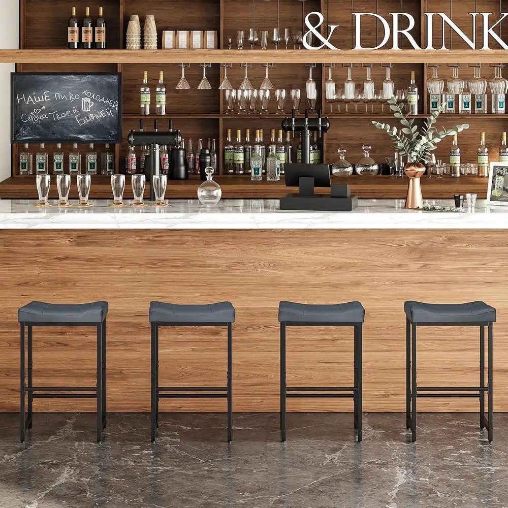 مقاعد بار سرج بارتفاع 25.4 مع مقعد PU، وكراسي إفطار المطبخ، ومناسبة لغرف الطعام والمقاهي والحانات، باللون الرمادي/B #5