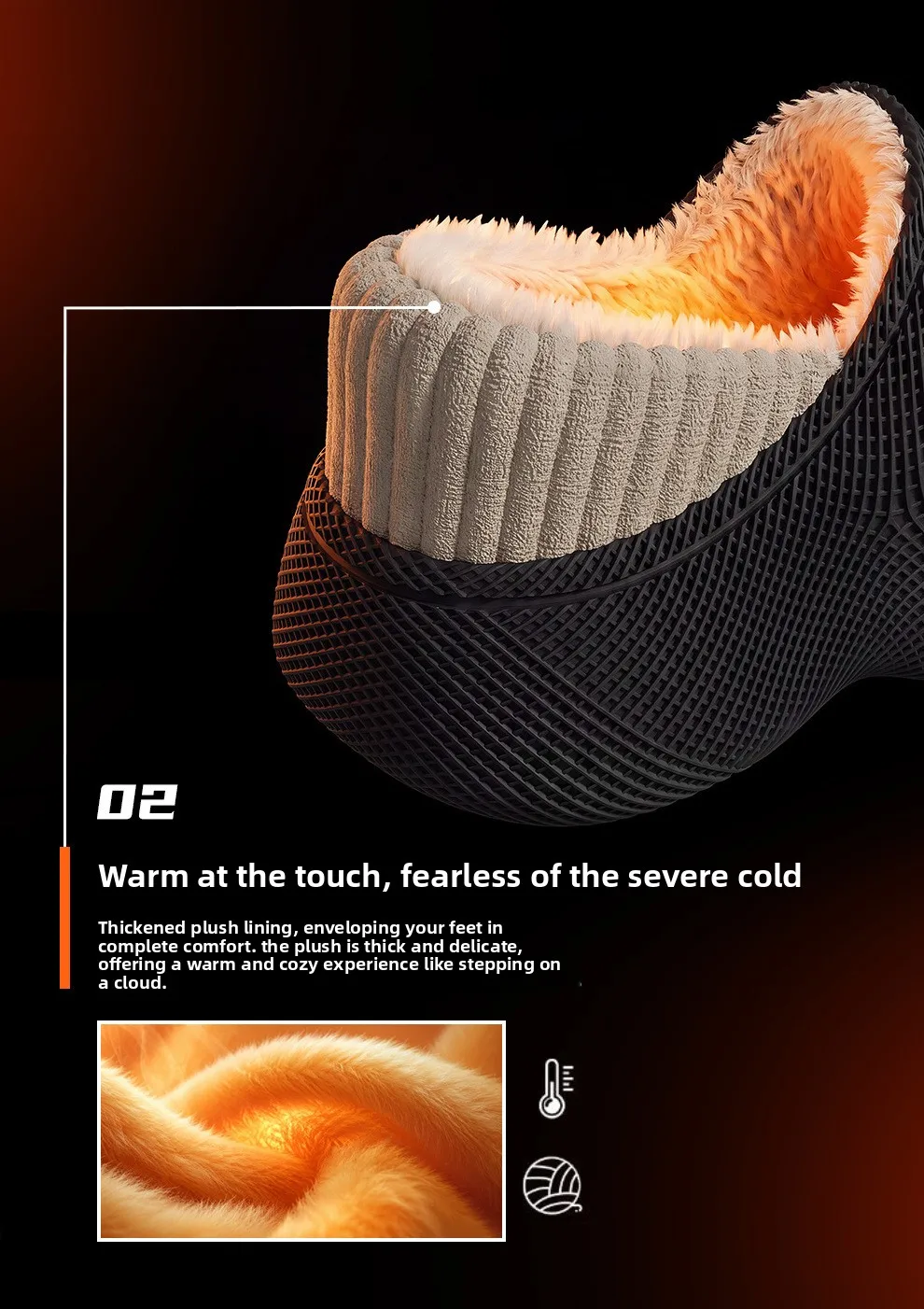 Dicke, mit Fleece gefütterte Baumwoll-Hausschuhe für Damen, warme Winterschuhe für den Innen- und Außenbereich, rutschfeste, wasserdichte Sohle. – Detail 8