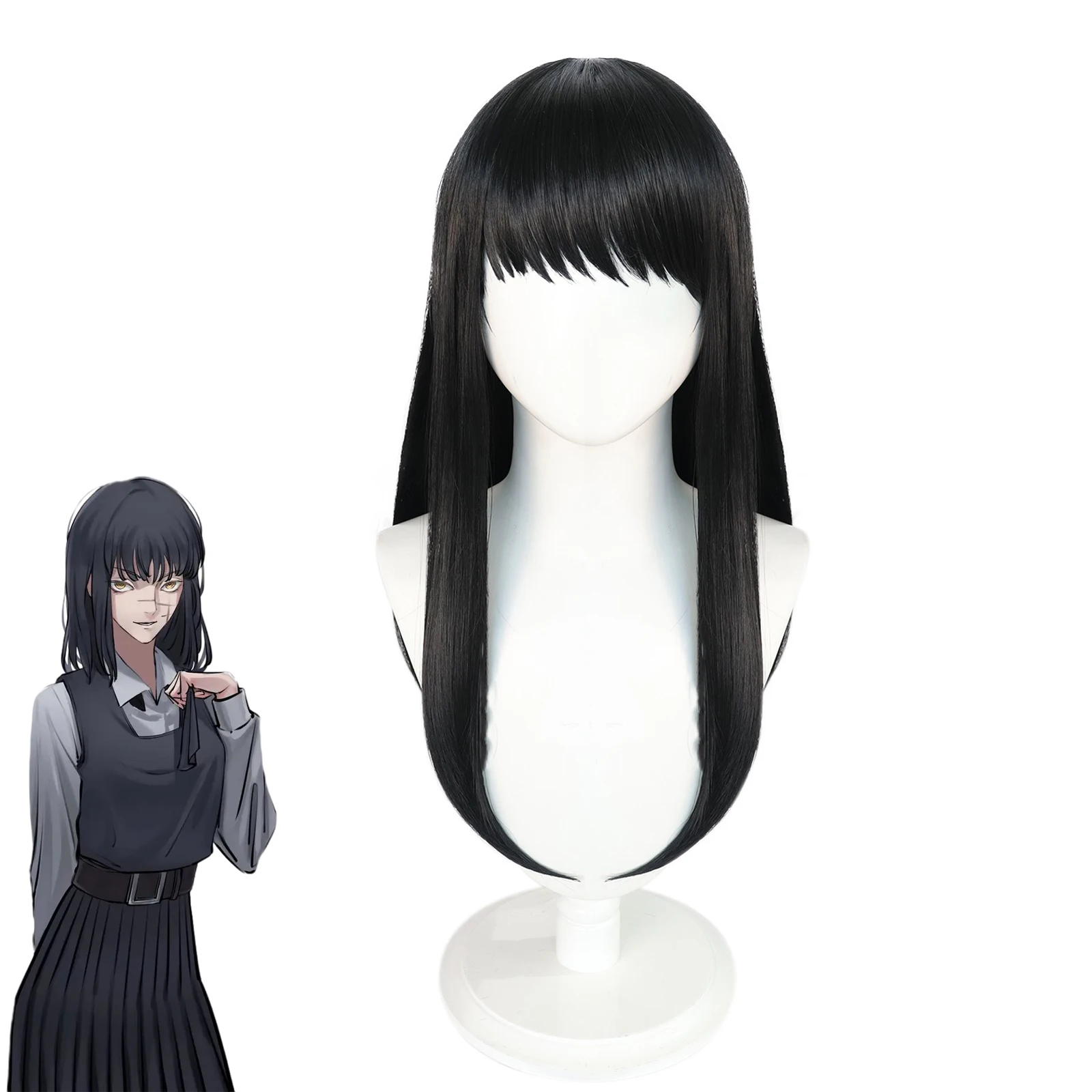 Anogol Synthetic Mitaka Asa Cosplay Wig Anime Chainsaw Man 60CM Black Long Hair Machine Made for Halloween Party