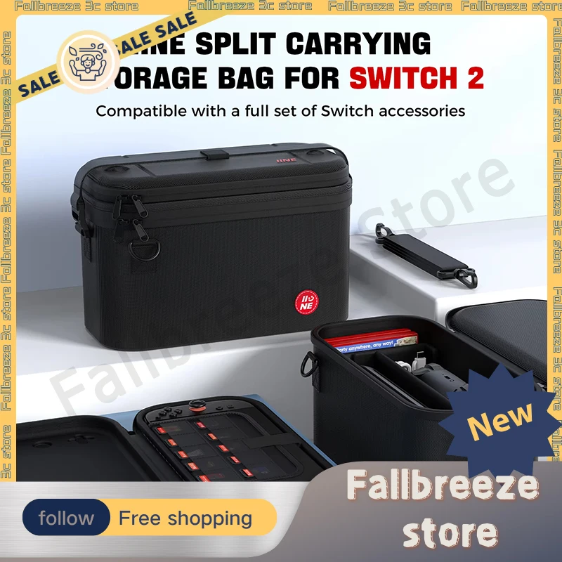 

IINE Split Carrying Storage Bag For Switch2 Large Capacity Portable Shock Absorption Compression Resistance For Pc Accessories