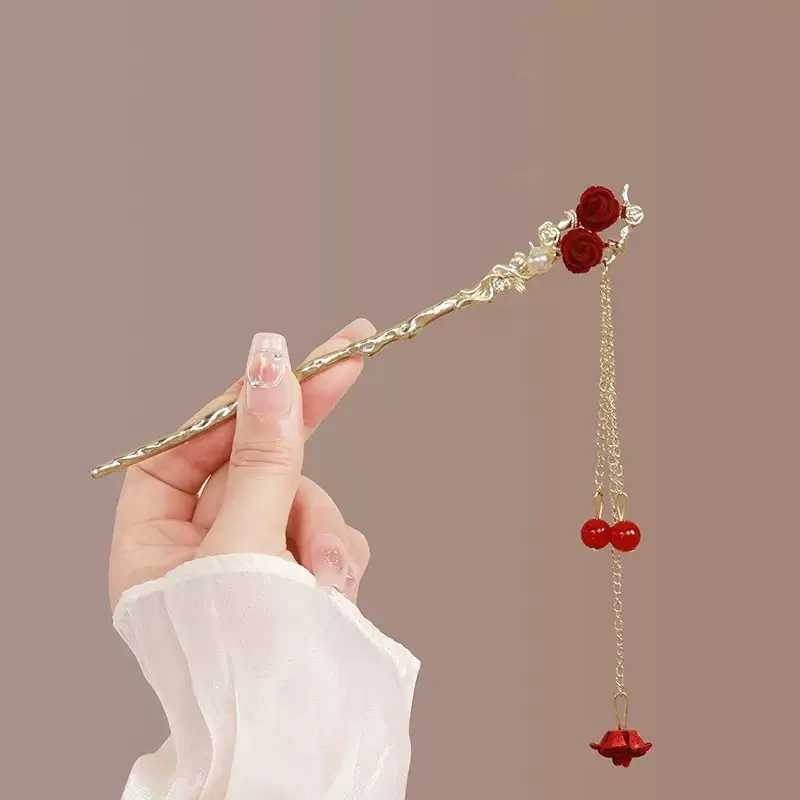 دبوس شعر فينيكس أثيري دوار شرابات مطرزة أنيقة على شكل زهور عصا شعر Hanfu كعكة منخفضة إكسسوار شعر عتيق