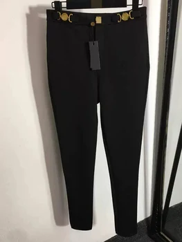 Retro elegante primavera y otoño nuevas polainas negras pantalones ajustados con pies Joker que usan pantalones elásticos de moda lápiz pantalones de cintura alta.