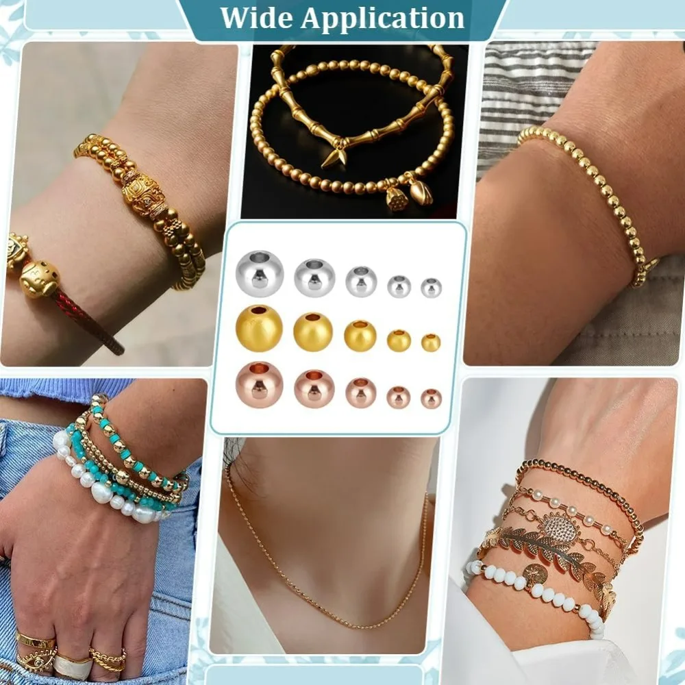 570 قطعة خرز فاصل مستدير 5 مقاس 3 ألوان خرز دائري ناعم خرزة نحاسية معدنية فضفاض فواصل طويلة الأمد لصيف هاواي #5