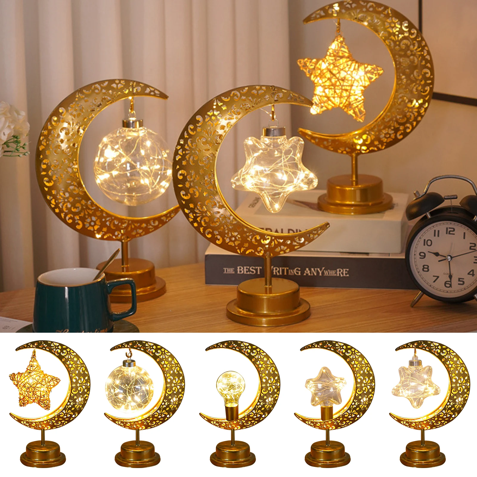Ramadan LED lampki nocne ozdoby z pustej atmosfery festiwalu księżyca akumulator lampy zasilane oświetlenie świąteczne dekoracja do domu do sypialni