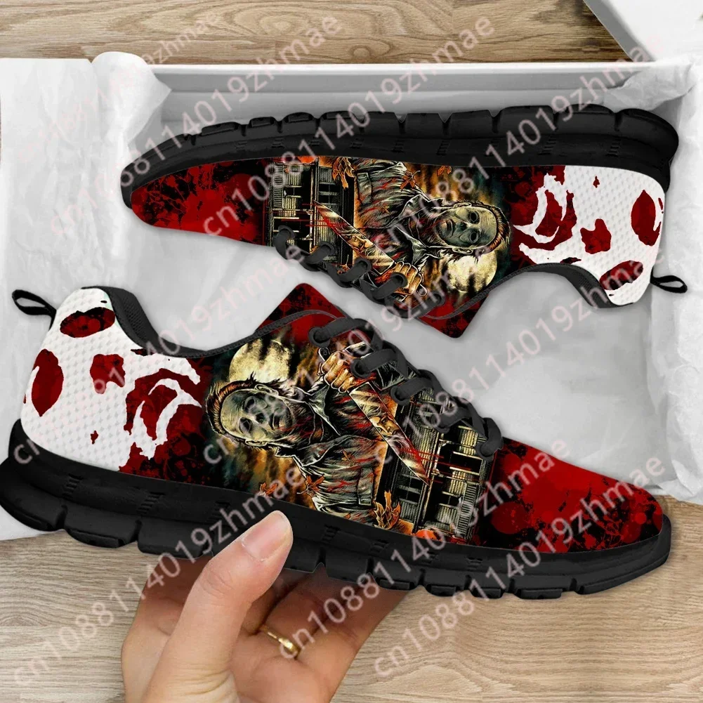 

Дизайнерские женские кроссовки на заказ с дизайном Майкла Майерса из фильма ужасов, легкие, амортизирующие, для тенниса, 2023 год