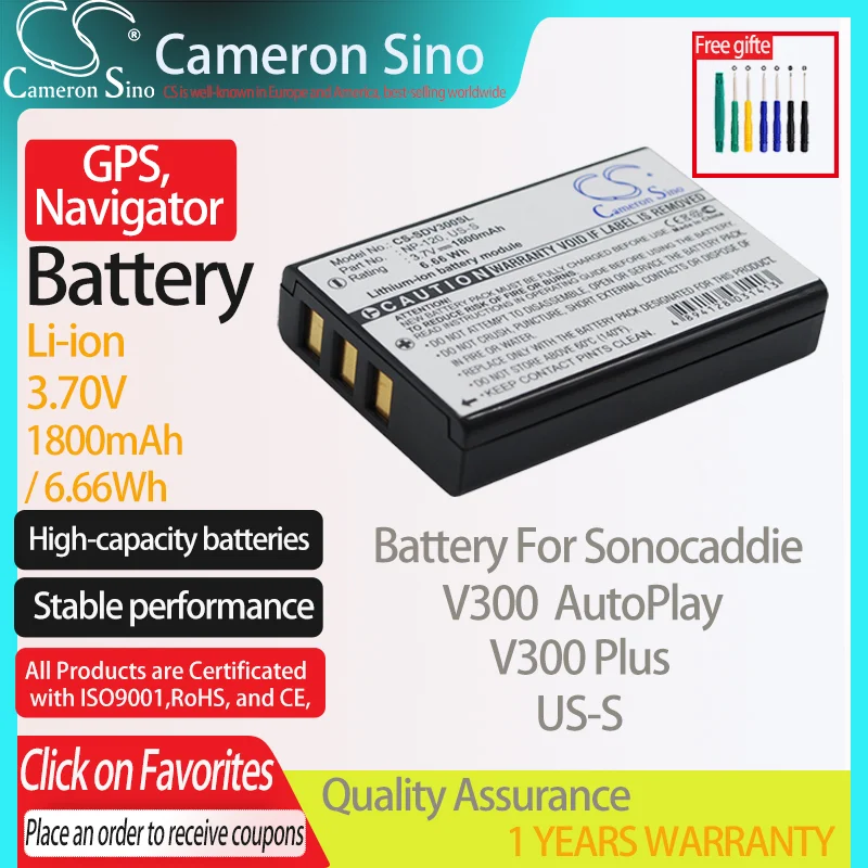 CameronSino Pin Cho Sonocaddie US-S Phù Hợp Với Sonocaddie V300 AutoPlay V300 Plus GPS, thiết Bị Dẫn Đường Pin 1800MAh 3.70V Li-ion Đen