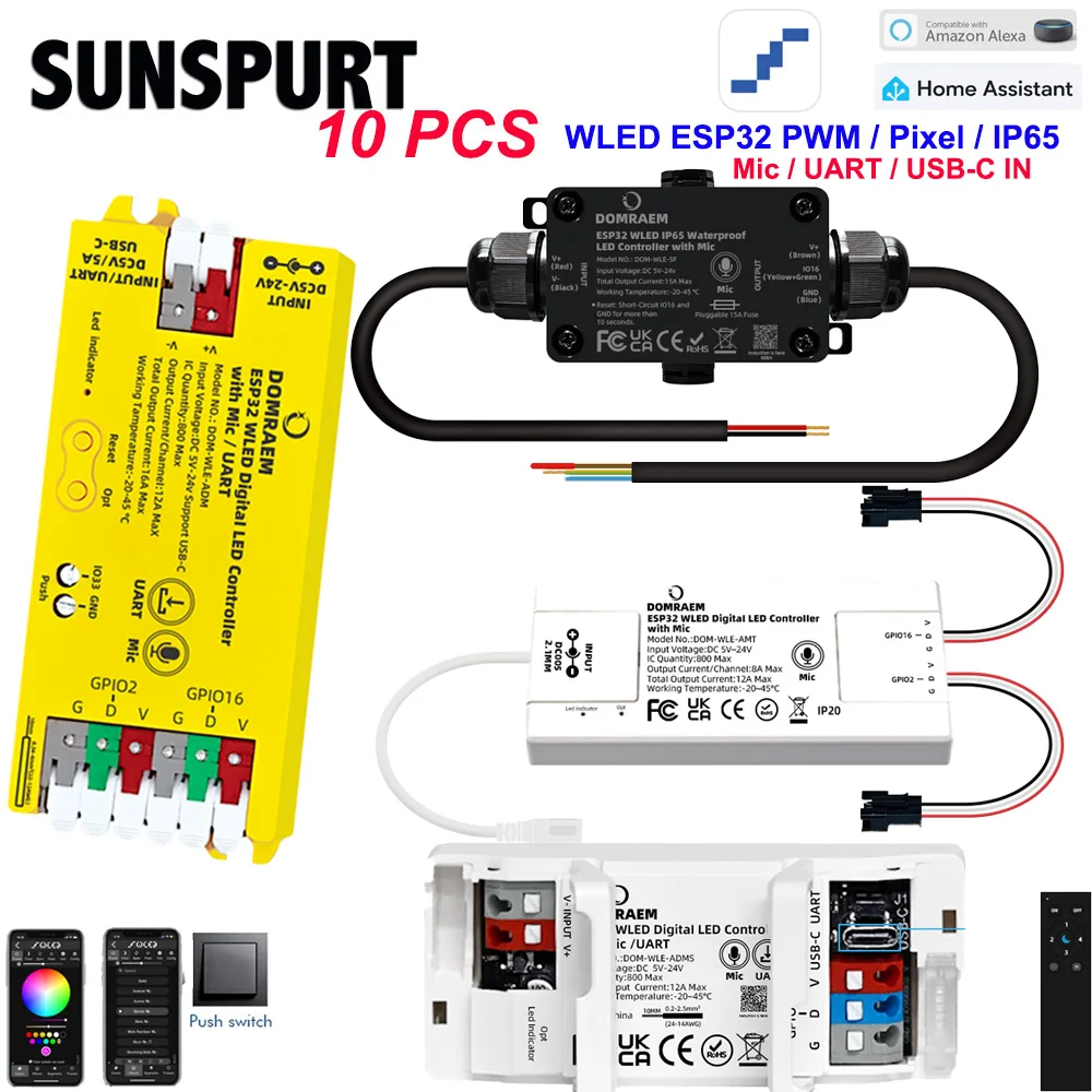 

ESP32 WLED LED Controller Built in Microphone DIY Dynamic Mode UART Type-C Download App Control Alexa Voice Smart Control WS2812
