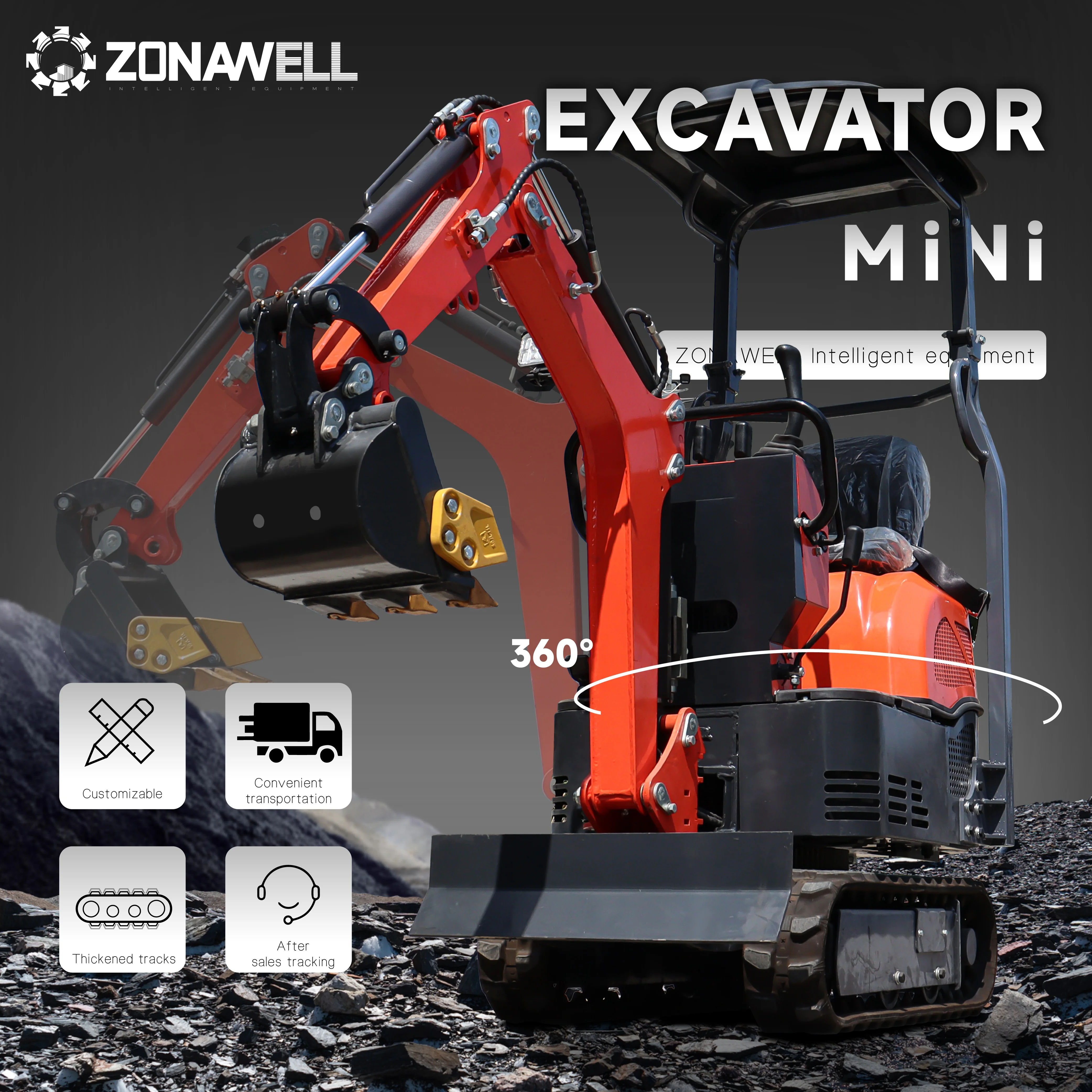 รถขุดขนาดเล็กไร้ท้ายใหม่ 0.8 ตันเครื่องยนต์ EPA รถขุดขนาดเล็กเหมาะสําหรับการก่อสร้างในเมืองและการปรับแต่งภูมิทัศน์