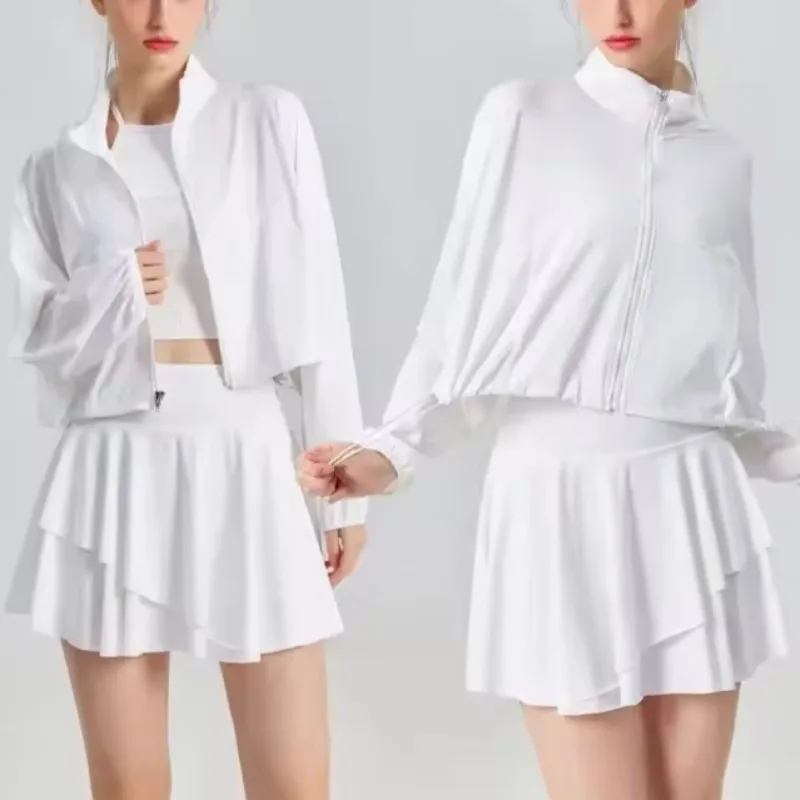 

Женские спортивные куртки, комплект с юбкой, куртка для йоги, анти-УФ-толстовки для бега, быстросохнущие топы с длинными рукавами для тренажерного зала и фитнеса, женское пальто